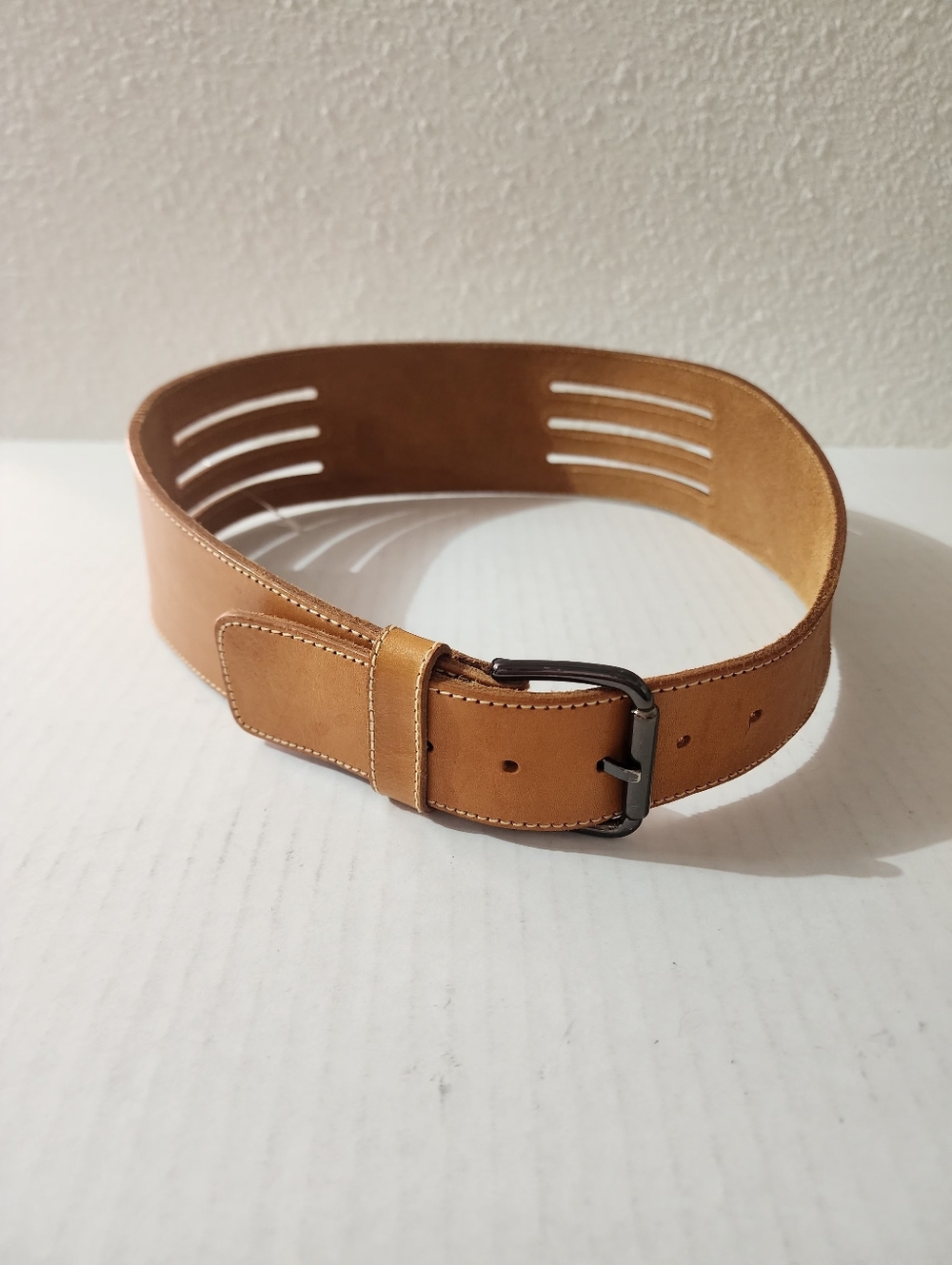 Wide Leather Waist Belt Tan Aniline Steerhide Corset Style Size M